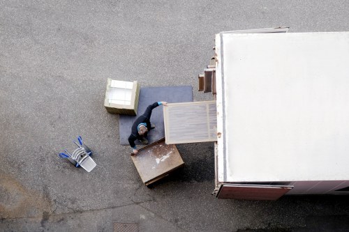 Packed office equipment ready for commercial relocation